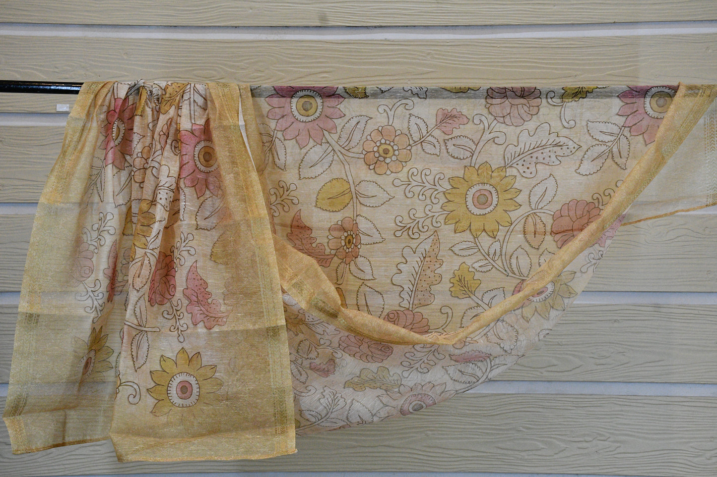 Beige Floral Printed Chanderi Suit Set