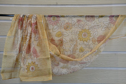 Beige Floral Printed Chanderi Suit Set