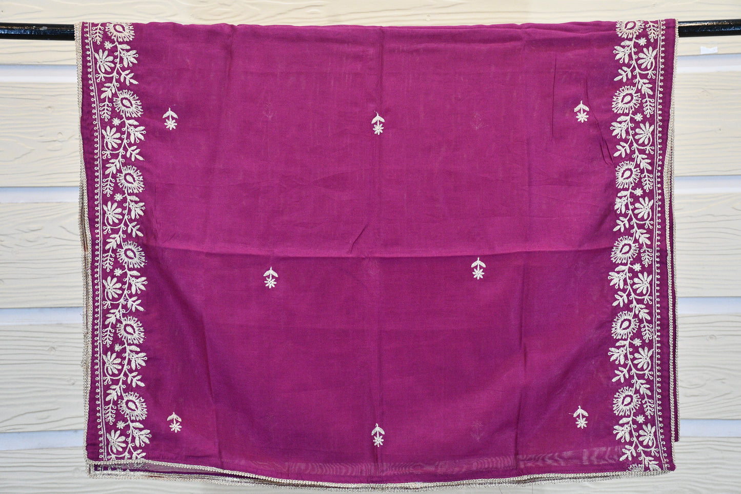 Magenta Embroidered Chanderi Dress Material