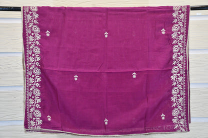 Magenta Embroidered Chanderi Dress Material
