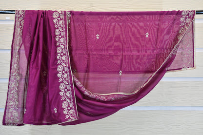 Magenta Embroidered Chanderi Dress Material