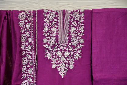 Magenta Embroidered Chanderi Dress Material