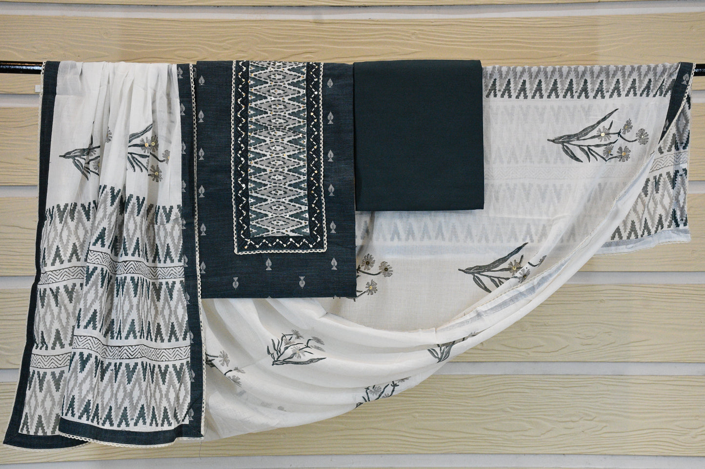 Charcoal Grey Cotton Dress Material