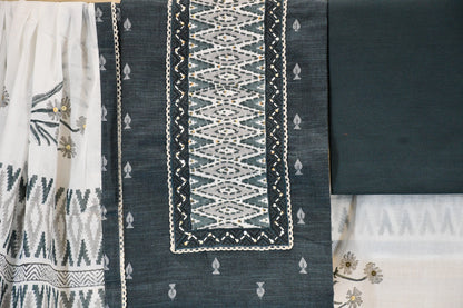 Charcoal Grey Cotton Dress Material