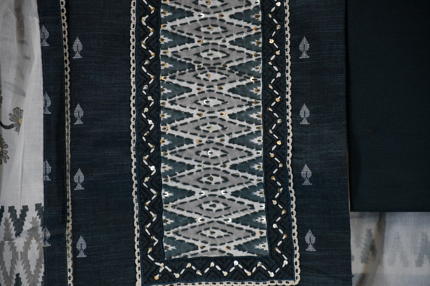 Charcoal Grey Cotton Dress Material