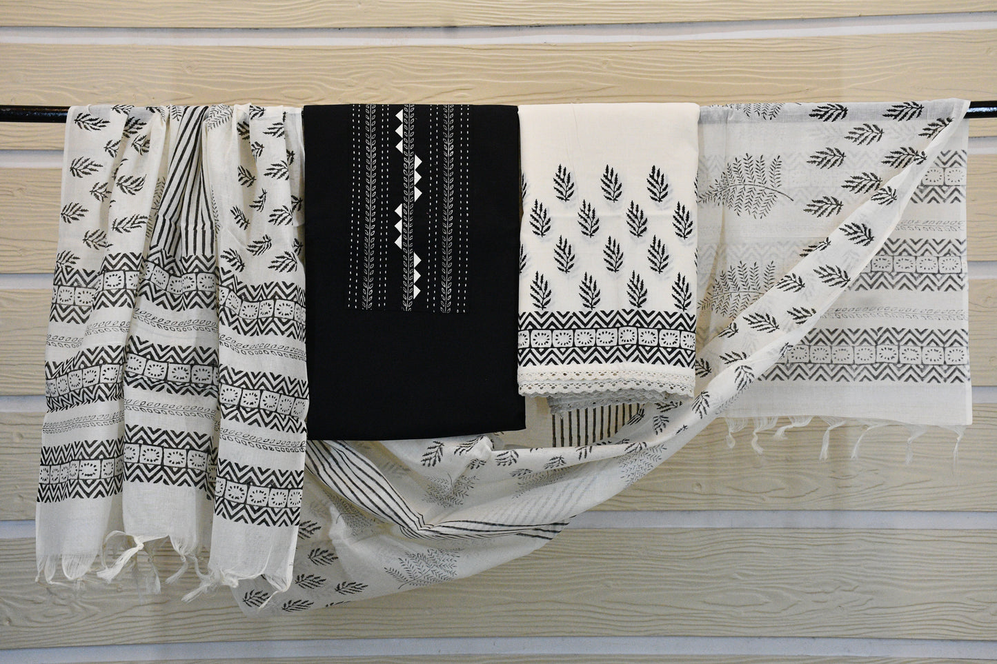 Black & White Block Print Cotton Material