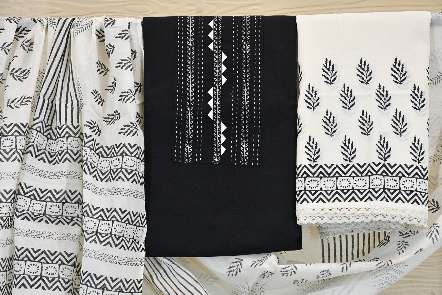 Black & White Block Print Cotton Material