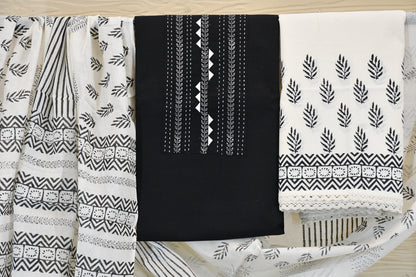 Black & White Block Print Cotton Material