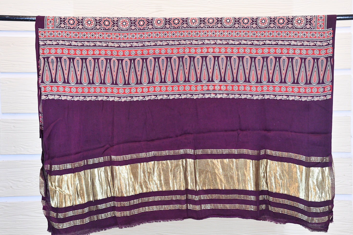Purple Ajrakh Gajji Silk Dupatta