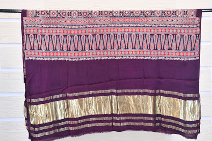 Purple Ajrakh Gajji Silk Dupatta