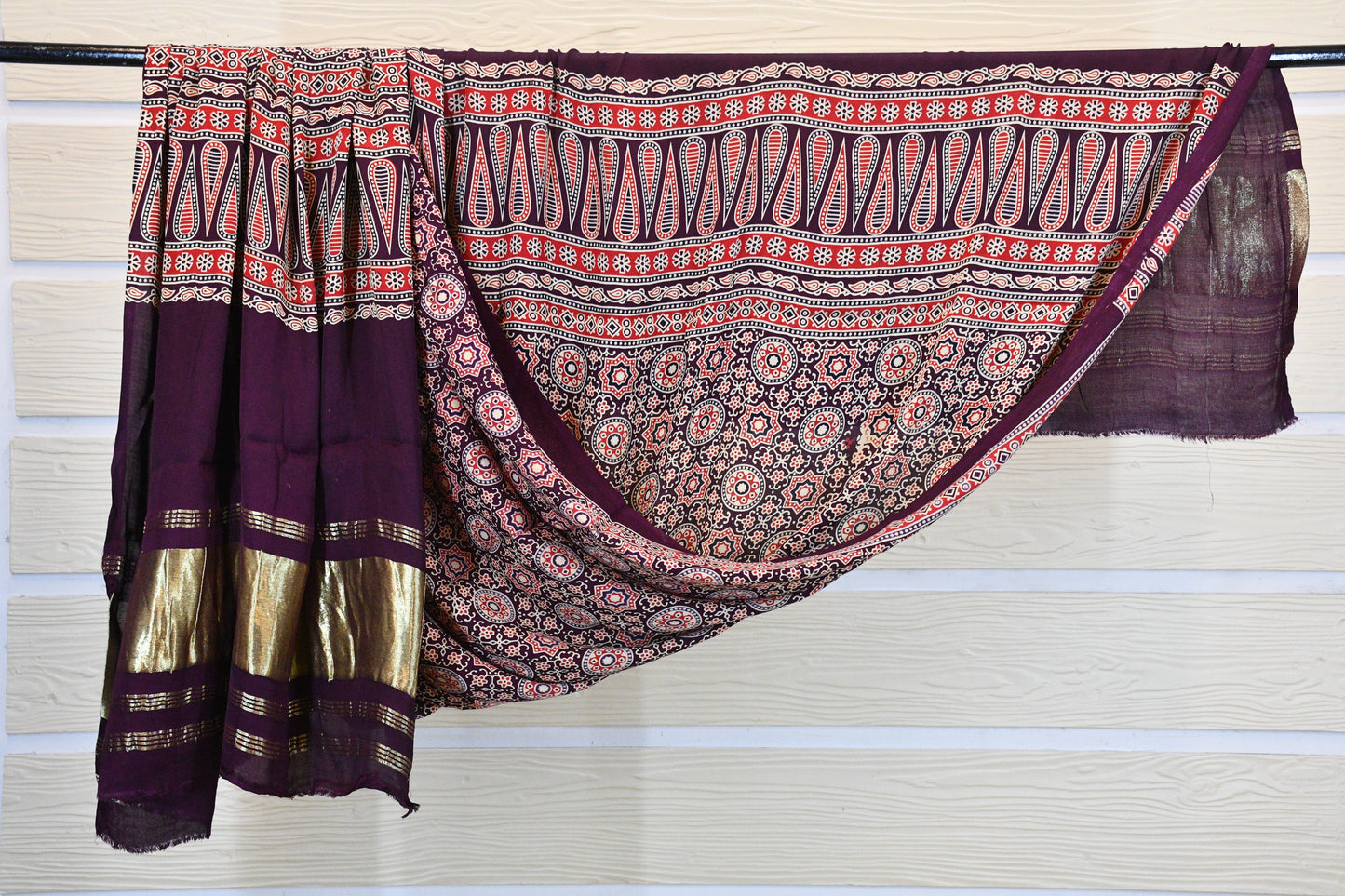 Purple Ajrakh Gajji Silk Dupatta