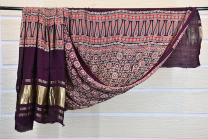 Purple Ajrakh Gajji Silk Dupatta