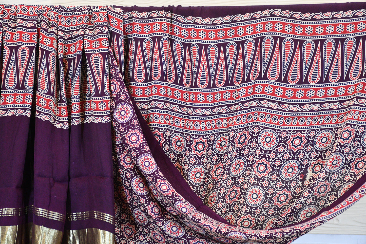 Purple Ajrakh Gajji Silk Dupatta