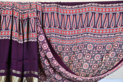 Purple Ajrakh Gajji Silk Dupatta