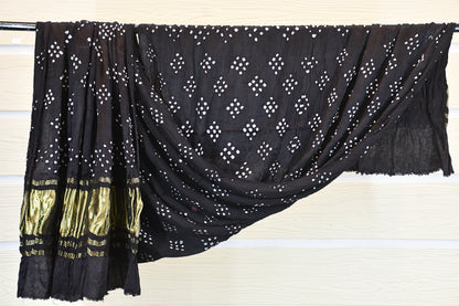Navy Blue Bandhani Gajji Silk With Lagdi patta