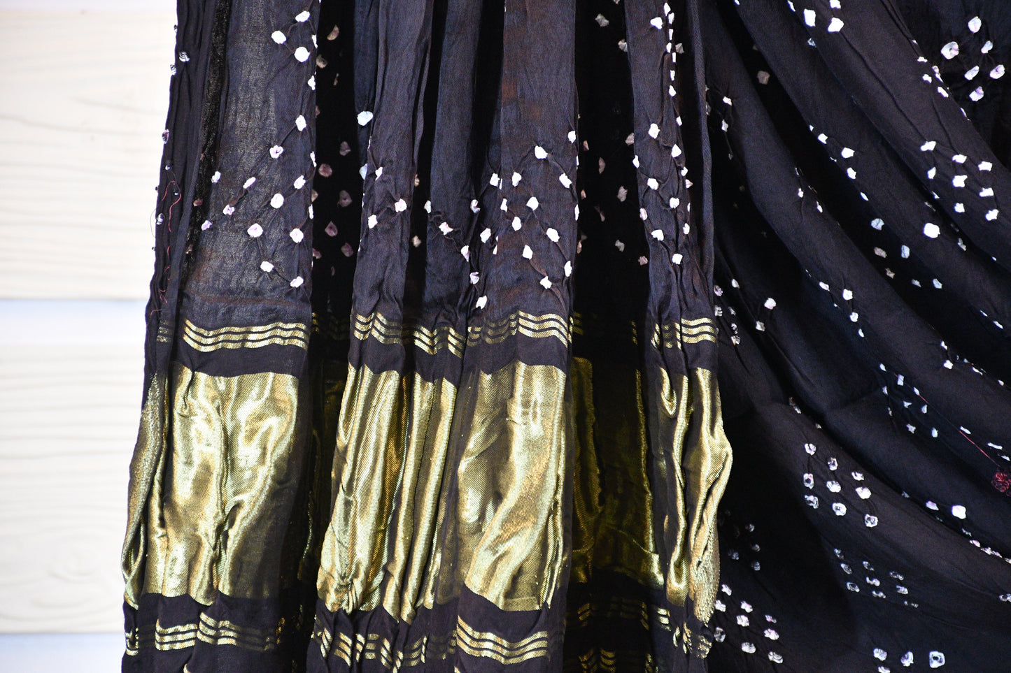 Navy Blue Bandhani Gajji Silk With Lagdi patta