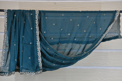 Peacock Blue Silk Blend Dupatta