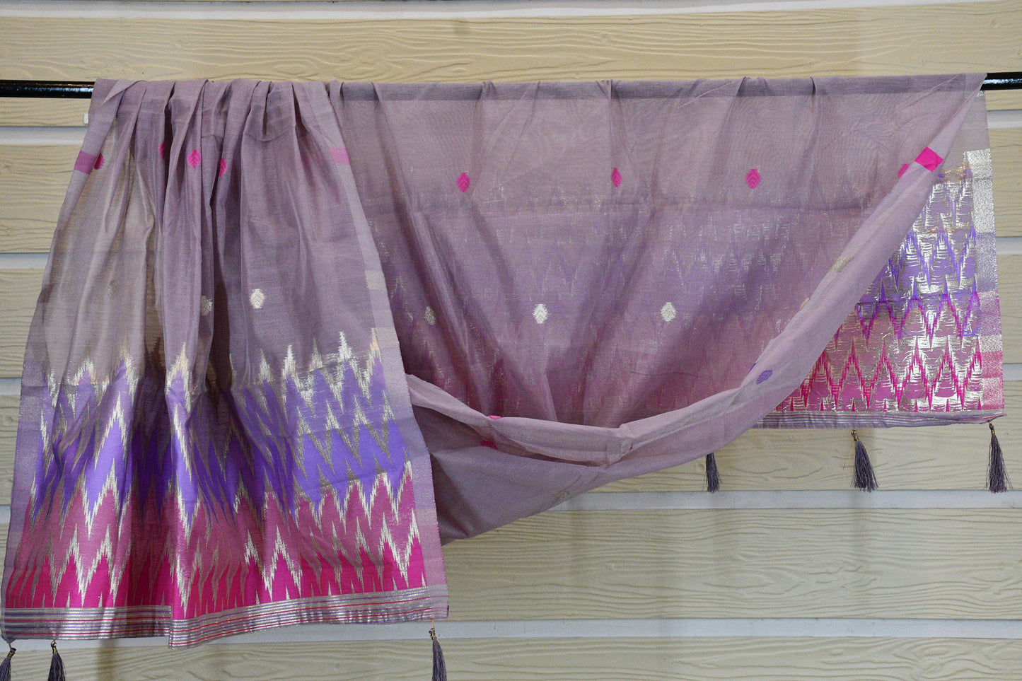 Lavender & Magenta Ikat-Inspired Cotton Dress Material Set