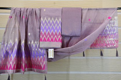 Lavender & Magenta Ikat-Inspired Cotton Dress Material Set