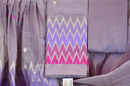 Lavender & Magenta Ikat-Inspired Cotton Dress Material Set