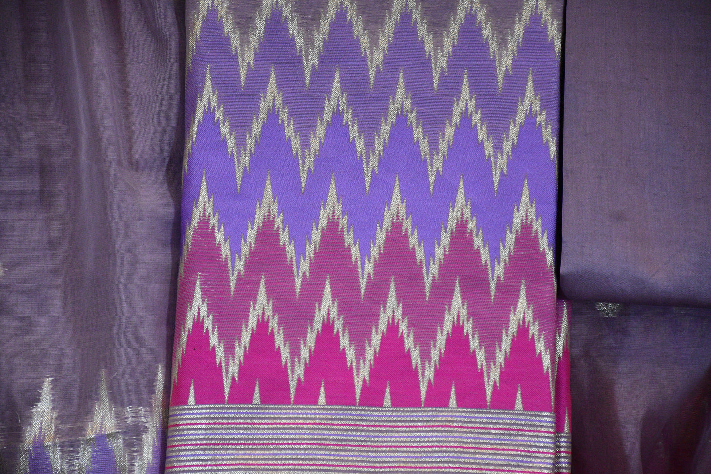 Lavender & Magenta Ikat-Inspired Cotton Dress Material Set