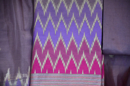 Lavender & Magenta Ikat-Inspired Cotton Dress Material Set