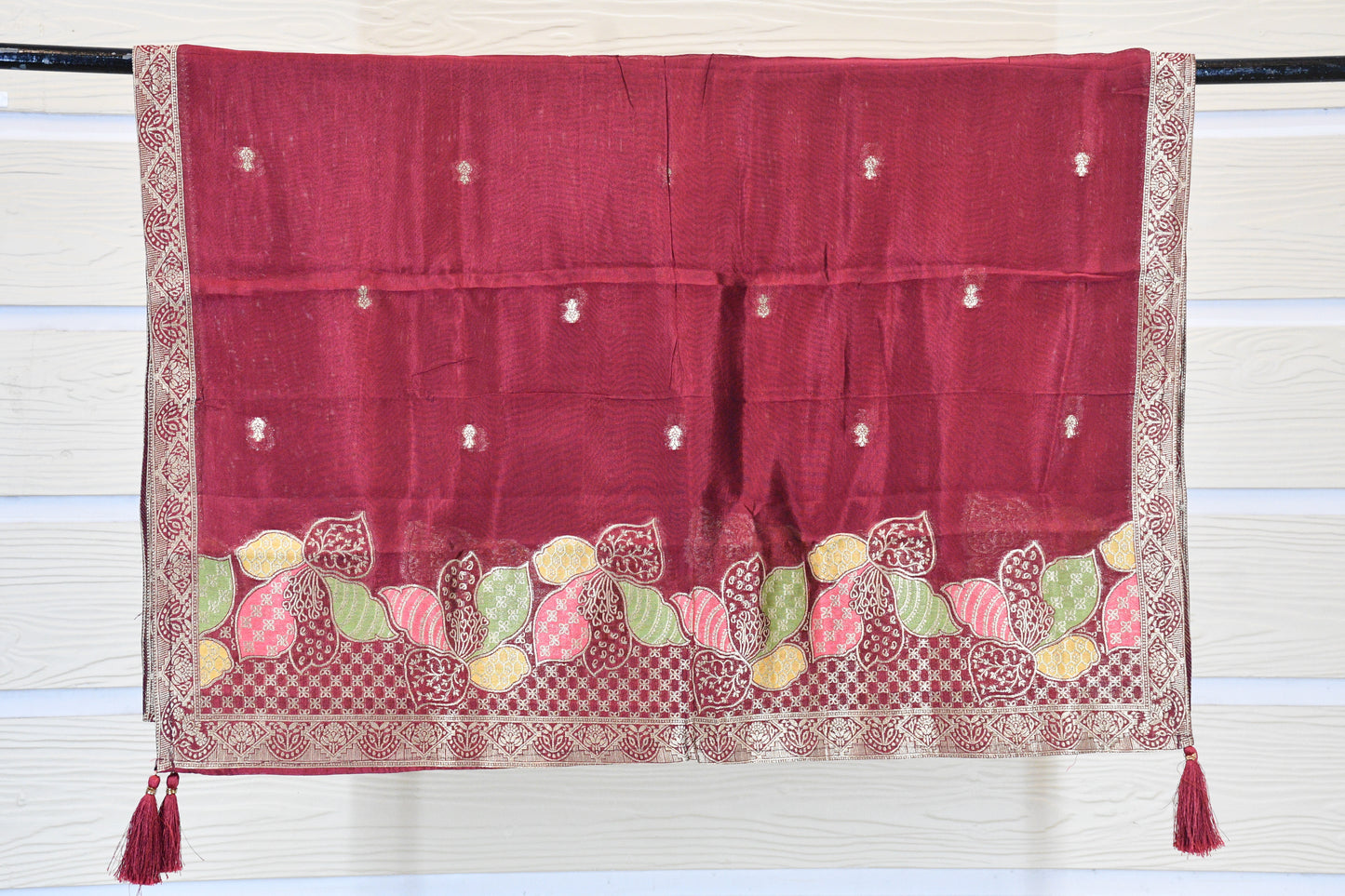 Wine Maroon Embroidered Cotton Dress Material Set