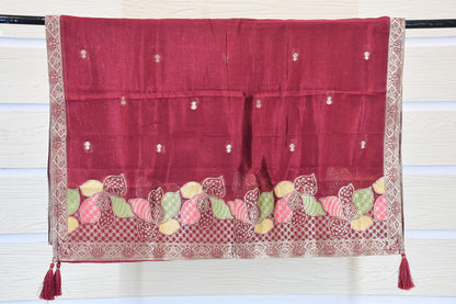 Wine Maroon Embroidered Cotton Dress Material Set