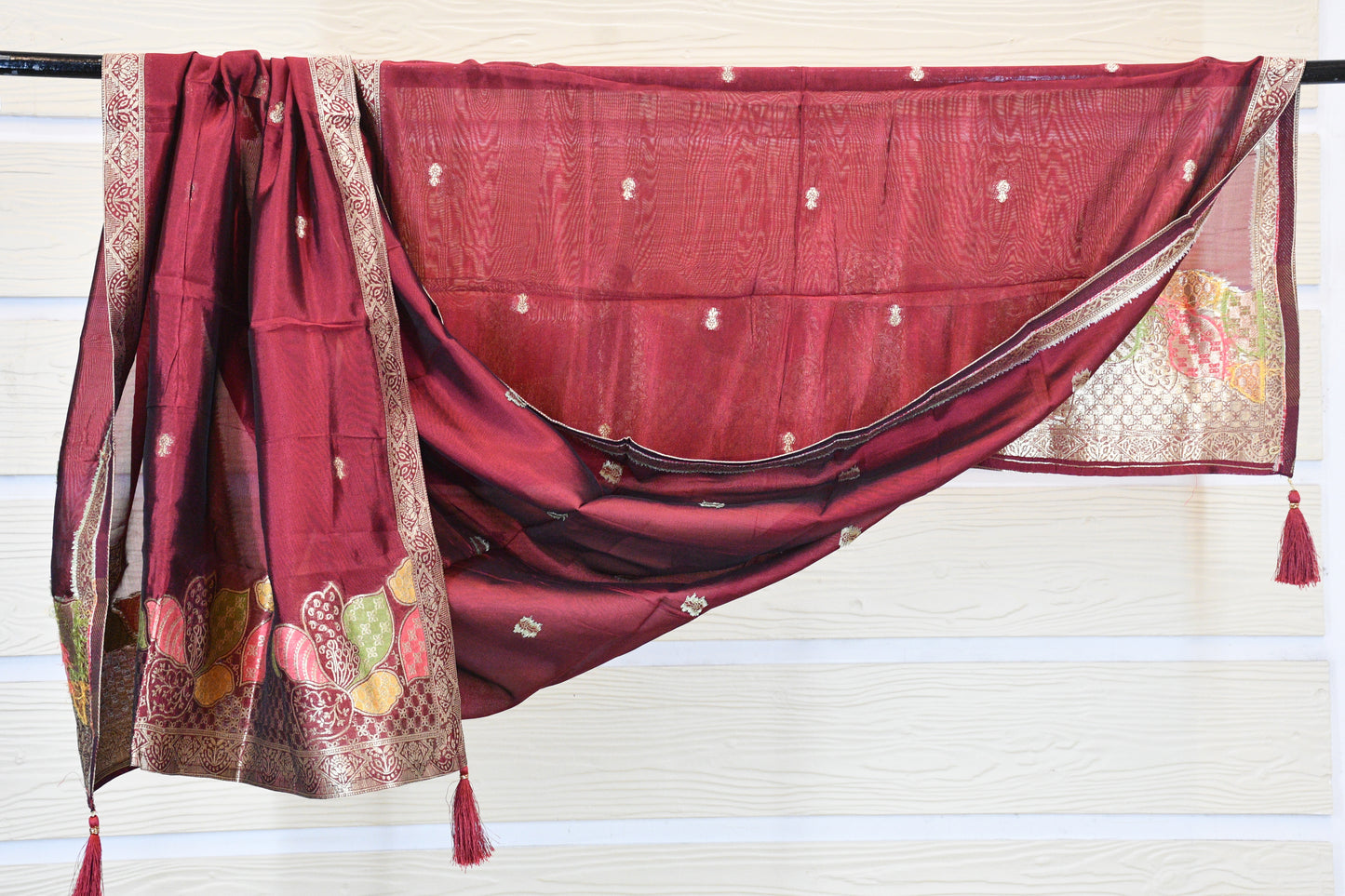 Wine Maroon Embroidered Cotton Dress Material Set