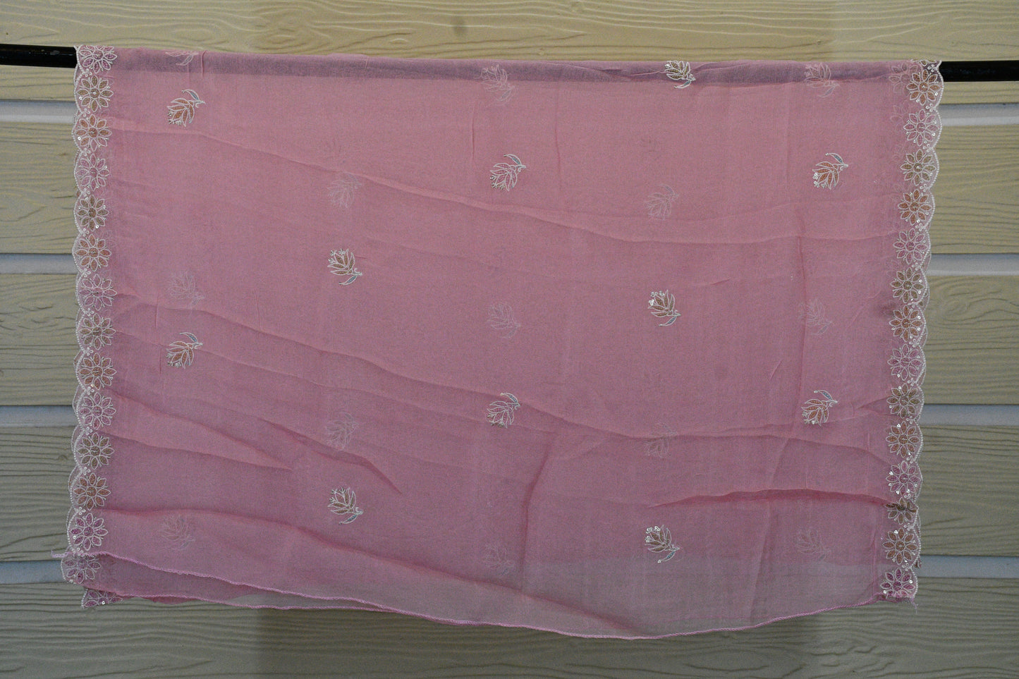 Blush Pink Floral Embroidered Dress Material Set
