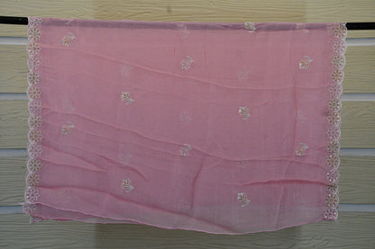 Blush Pink Floral Embroidered Dress Material Set