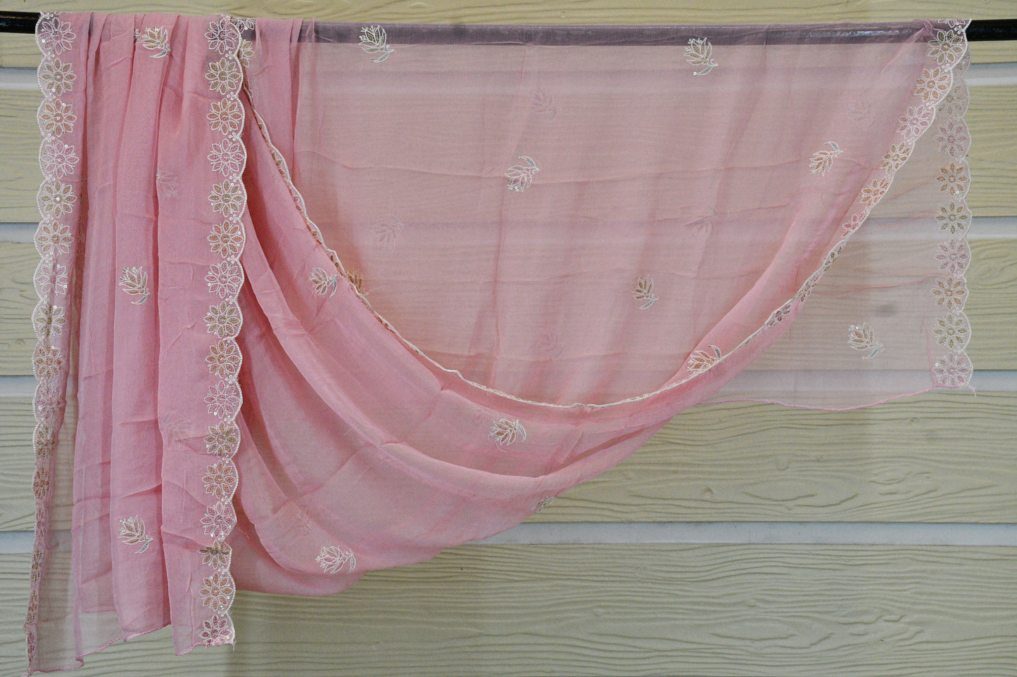 Blush Pink Floral Embroidered Dress Material Set