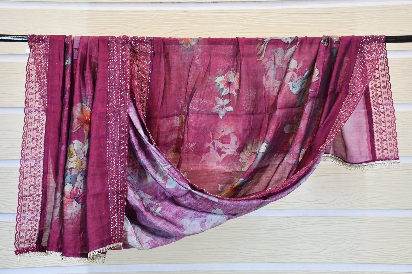 Wine Berry Magenta Floral Printed Dress Material Set