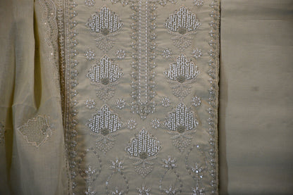Ivory Beige Embroidered Dress Material Set
