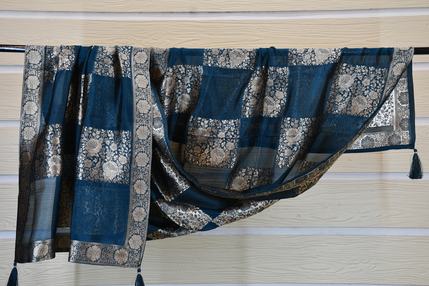 Teal Blue Banarasi Woven Dress Material Set
