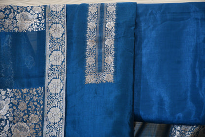 Teal Blue Banarasi Woven Dress Material Set