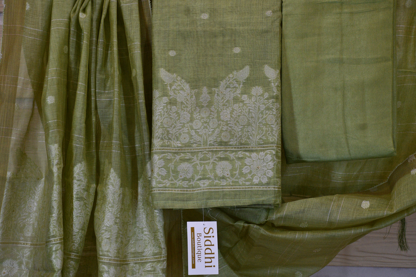 Olive Green Dress Material Set