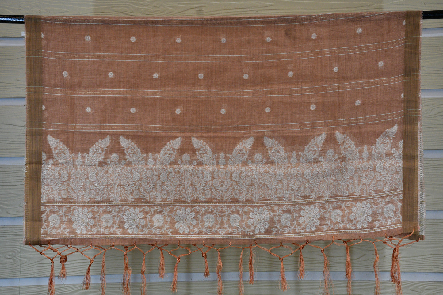 Terracotta Peach Handwoven Floral Border Dress Material