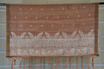 Terracotta Peach Handwoven Floral Border Dress Material