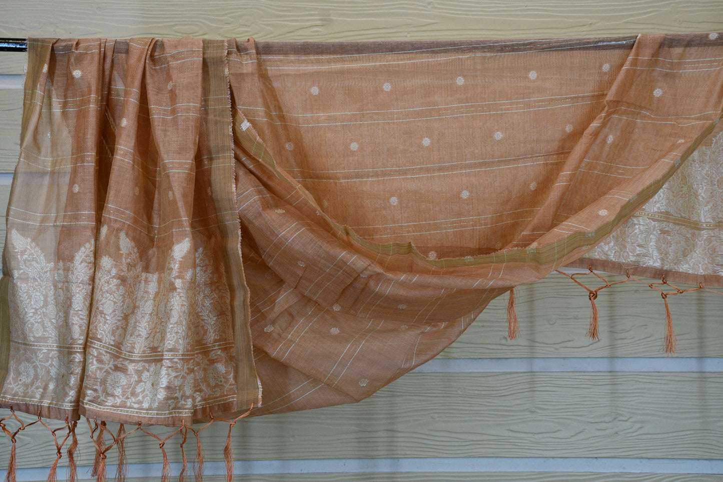 Terracotta Peach Handwoven Floral Border Dress Material