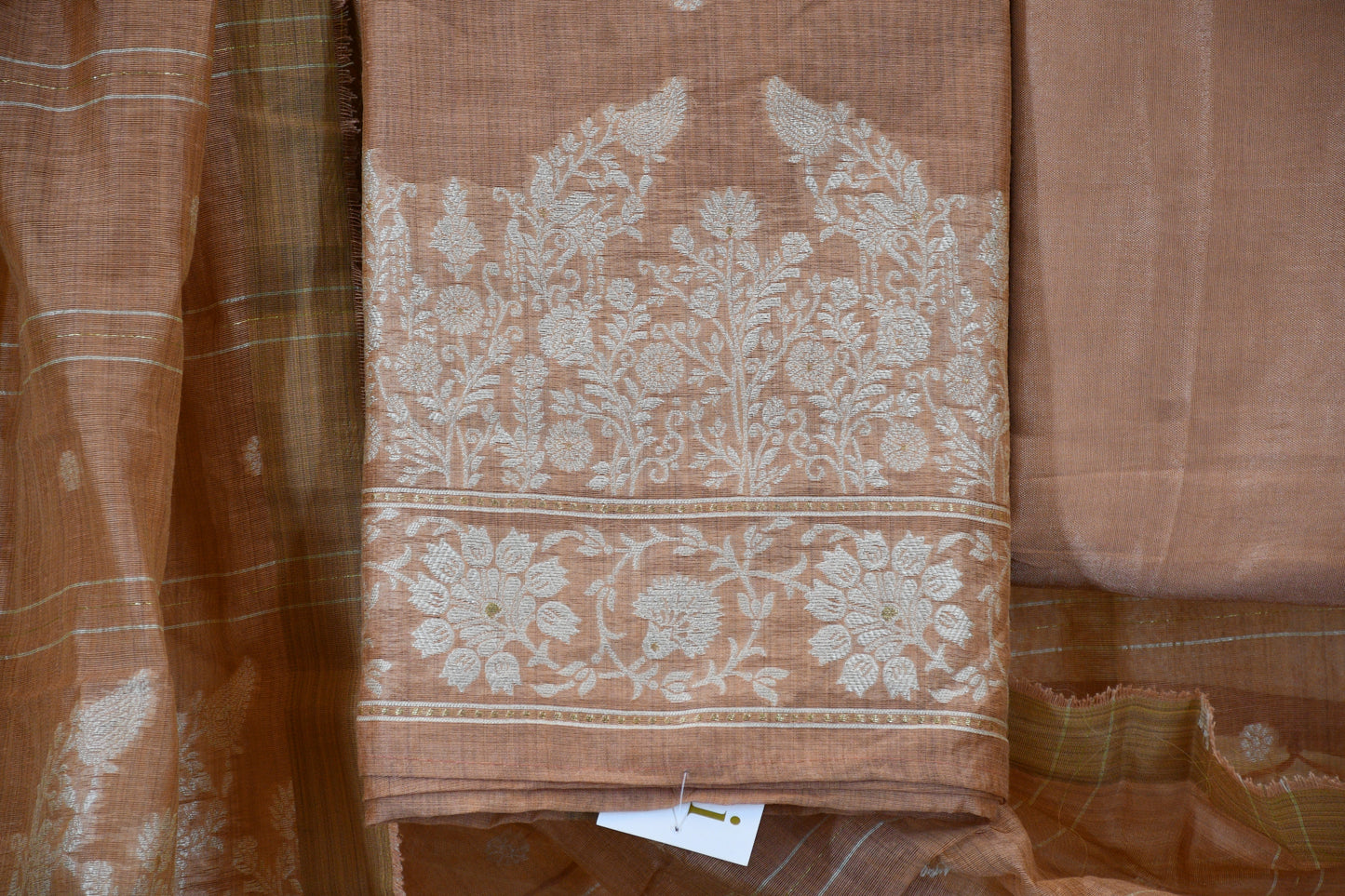 Terracotta Peach Handwoven Floral Border Dress Material