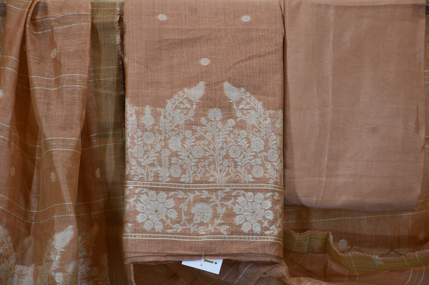 Terracotta Peach Handwoven Floral Border Dress Material