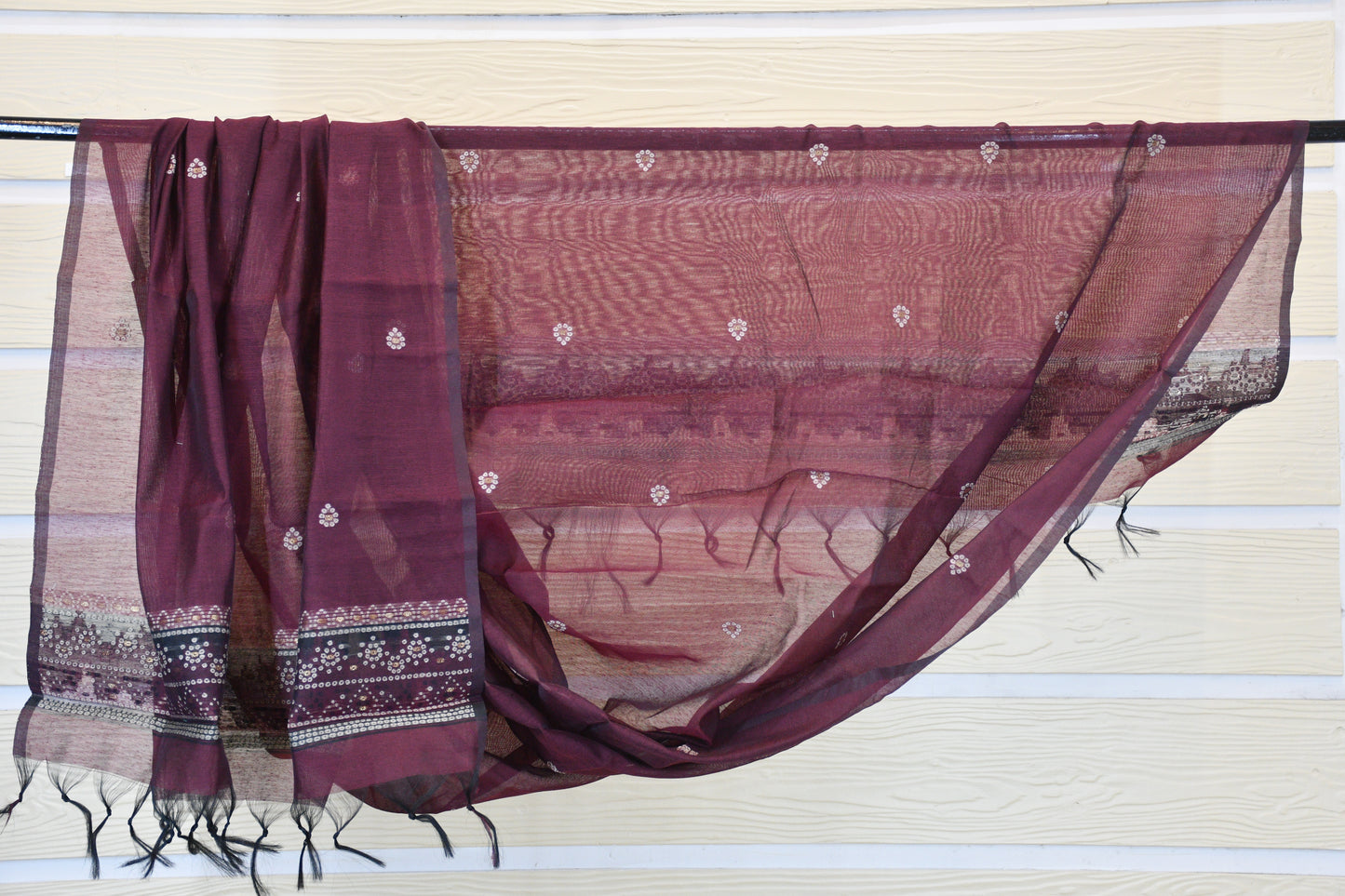 Plum Wine Printed Cotton Dress Material Set