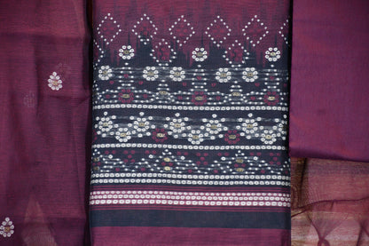 Plum Wine Printed Cotton Dress Material Set