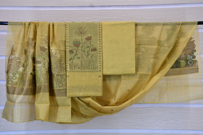 Mustard Printed Cotton Dress Material Set