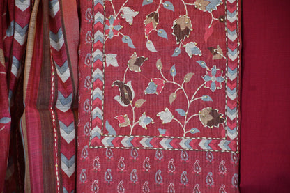 Maroon Floral Printed Dress Material Set