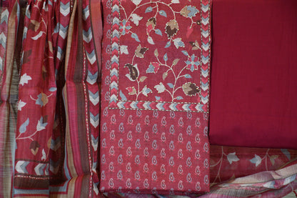 Maroon Floral Printed Dress Material Set