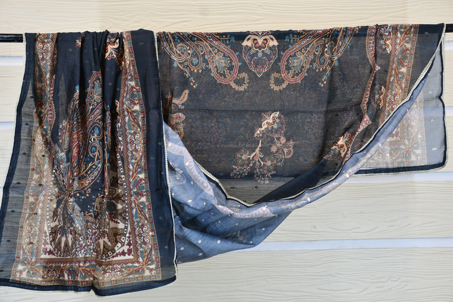 Navy Blue Paisley Printed Suit Set
