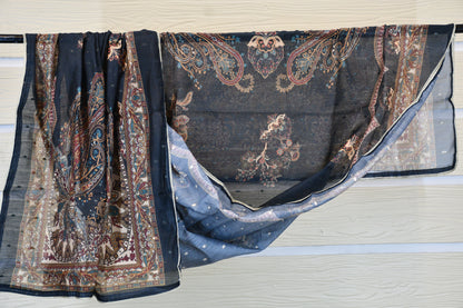 Navy Blue Paisley Printed Suit Set