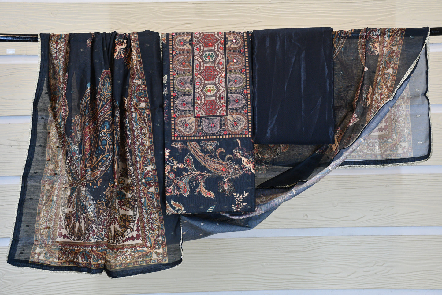 Navy Blue Paisley Printed Suit Set